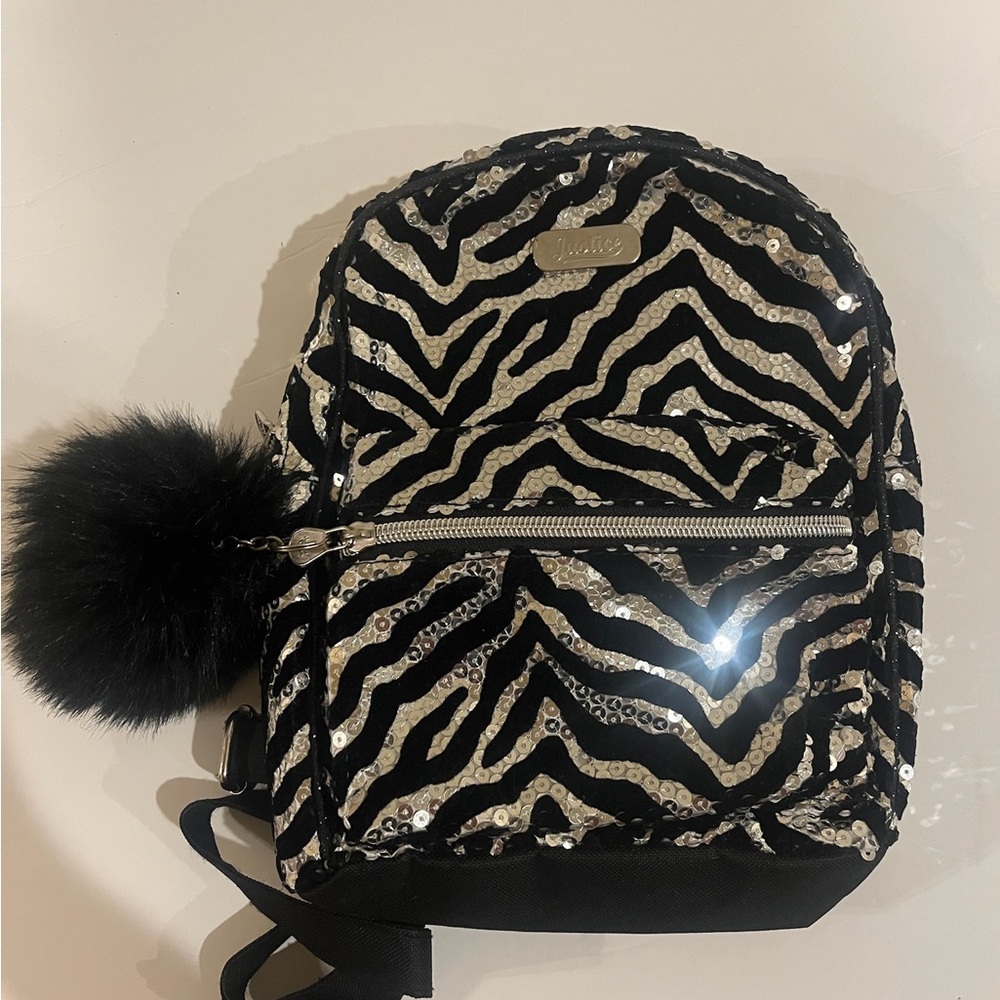 Brand New Justice Mini Zebra Print Sequin Backpack